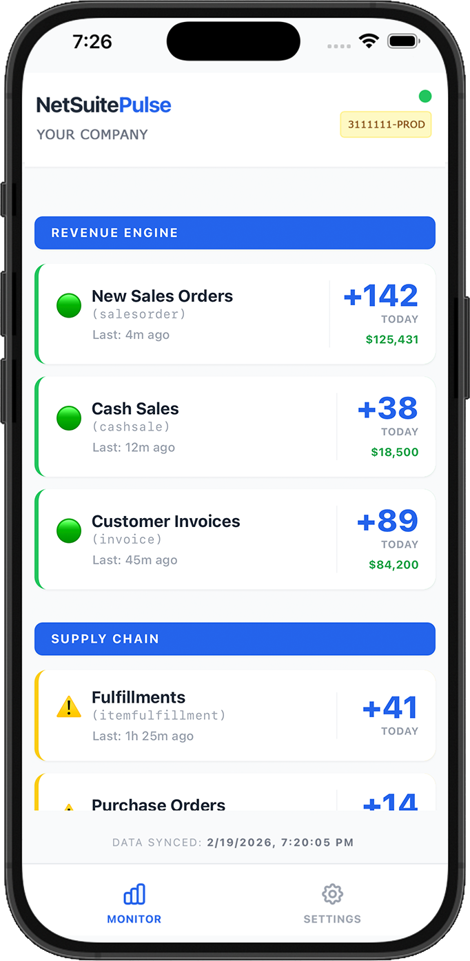 NetSuite Pulse App Interface